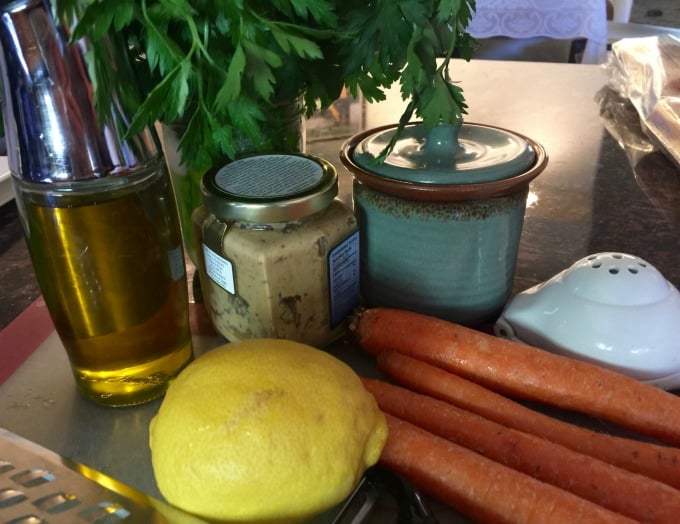 Carrots, lemon, mustard, oil sugar and parsley