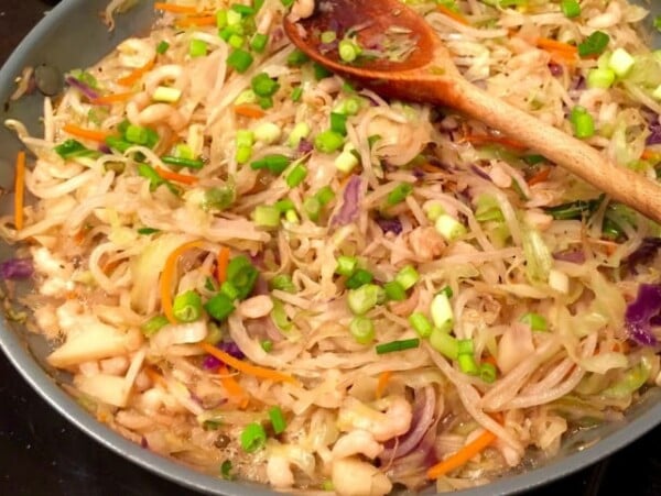 Easy Healthy Egg Roll Bowl in Skillet with Spoon