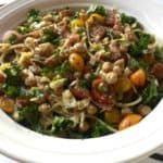Light Healthy Italian Sub Pasta Salad White Ceramic Bowl Close Up Front View