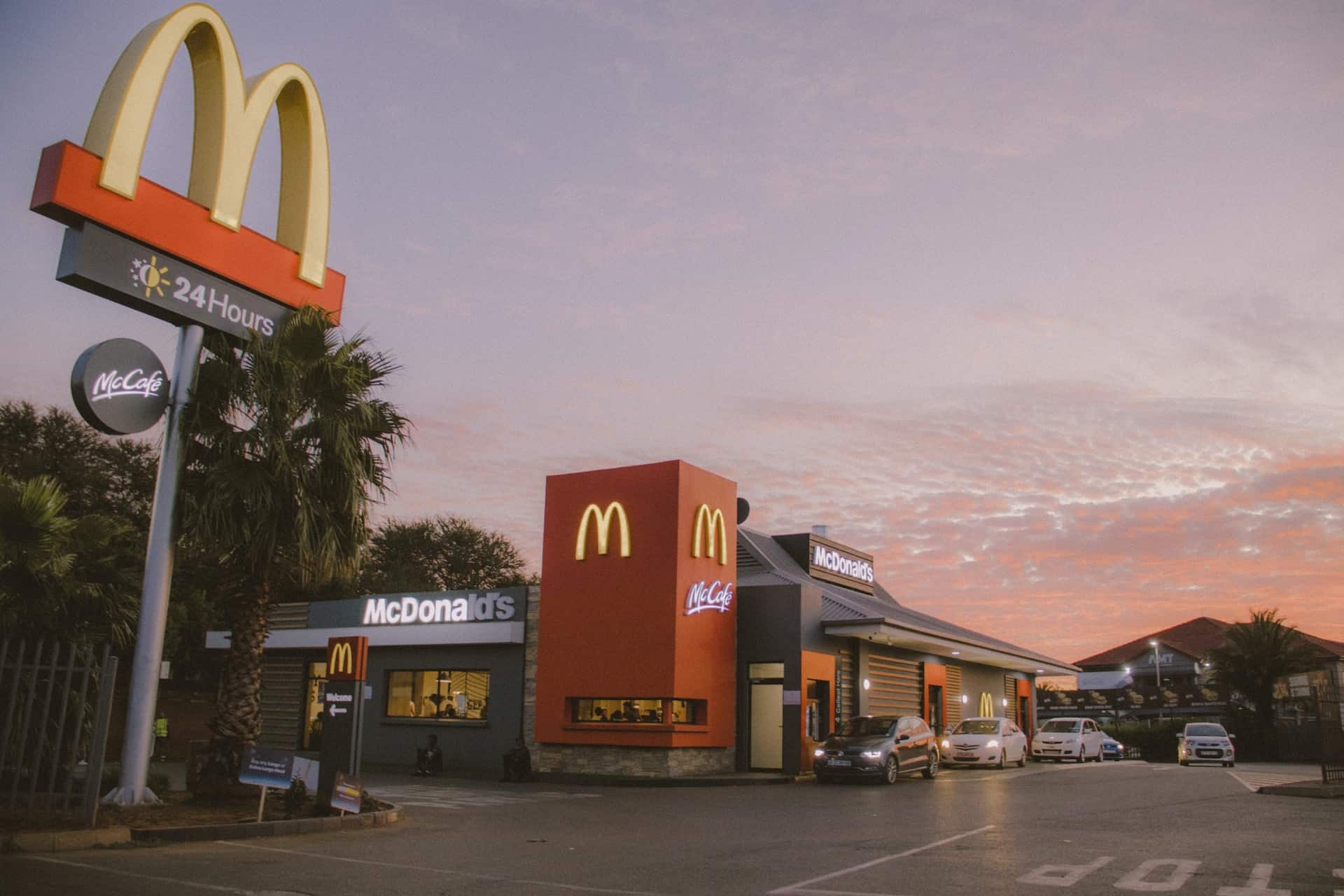 McDonalds restaurant in daytime with mountains in background