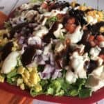 Salad with chicken, Corn, Black Beans drizzled with BBQ Sauce and Ranch Dressing