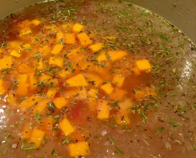 Butternut Squash with vegetable stock and rosemary
