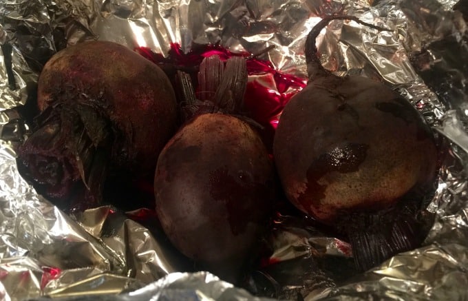 Cooked beets on foil