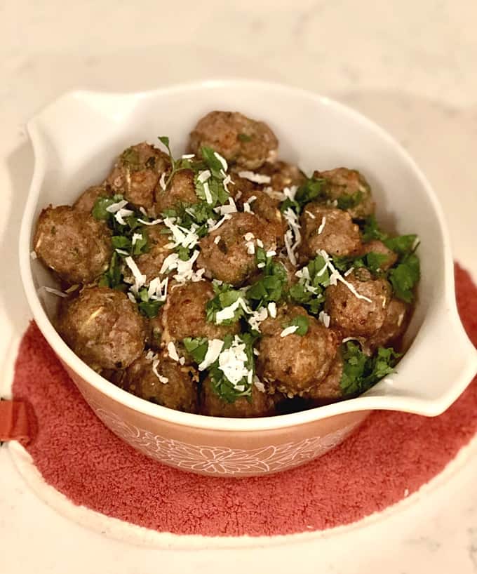Thai Green Curry Turkey Meatballs in a serving dish