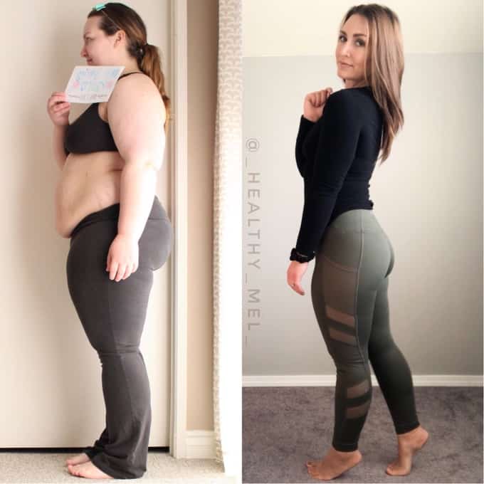Mel's before and after weight loss journey