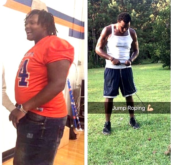 Keyshawn G. Before and After Weight Loss as football player and jumping rope for exercise.