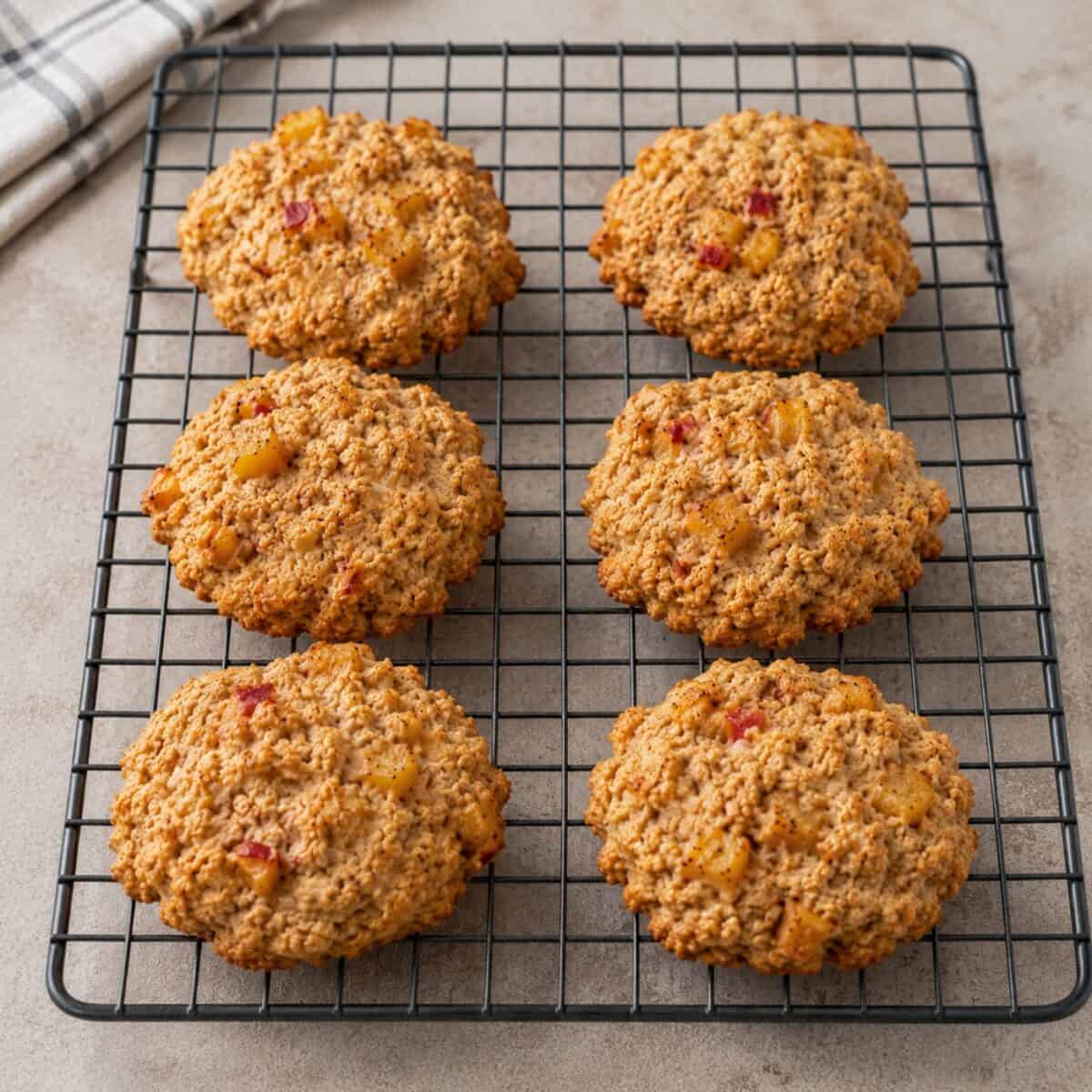 Peach breakfast cookies on wire cooling rack.