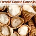 Pizzelle Cookie Cannolis stacked on top of each other.