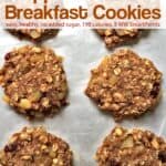 Sugar-free apple oat breakfast cookies on baking sheet.