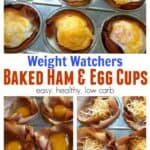 ham lined muffin tin cups baked with eggs and sprinkle of cheese