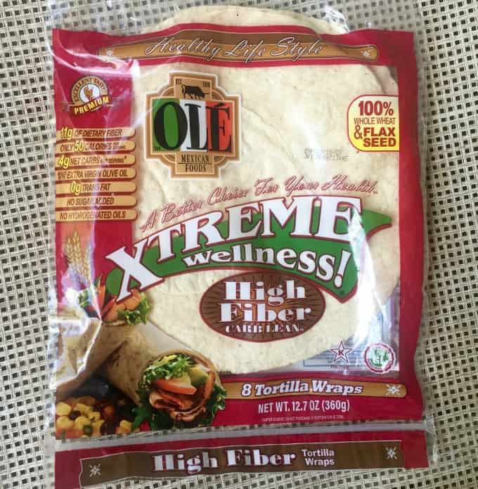 Package Xtreme Wellness of high fiber whole grain tortilla wraps from OLE.