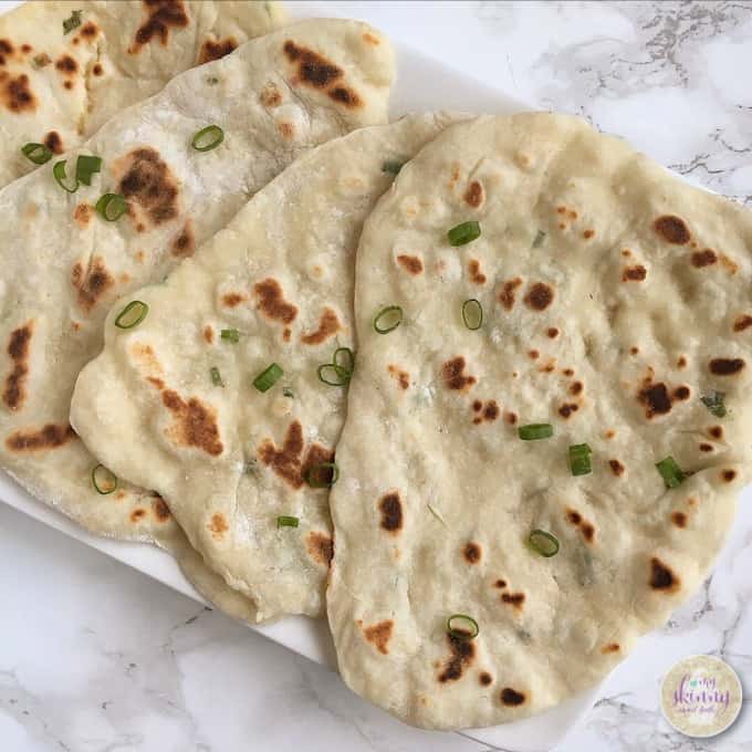 Naan bread from 2-ingredient dough on plate.