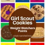 Girl Scout Cookies Collage 4 rows of 3 cookies with Text Box: Girl Scout Cookies. Weight Watchers Points