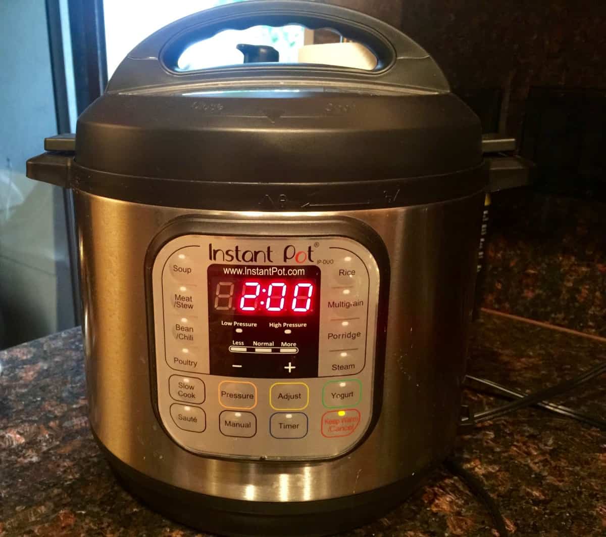 Instant Pot set to two minutes High pressure.