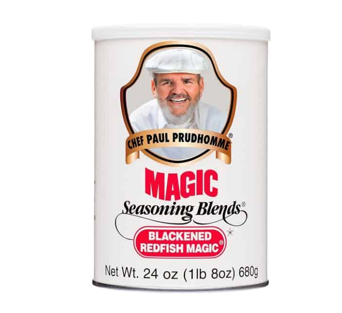 Container of Chef Paul Prudhomme's Blackened Redfish Magic Seasoning Blend