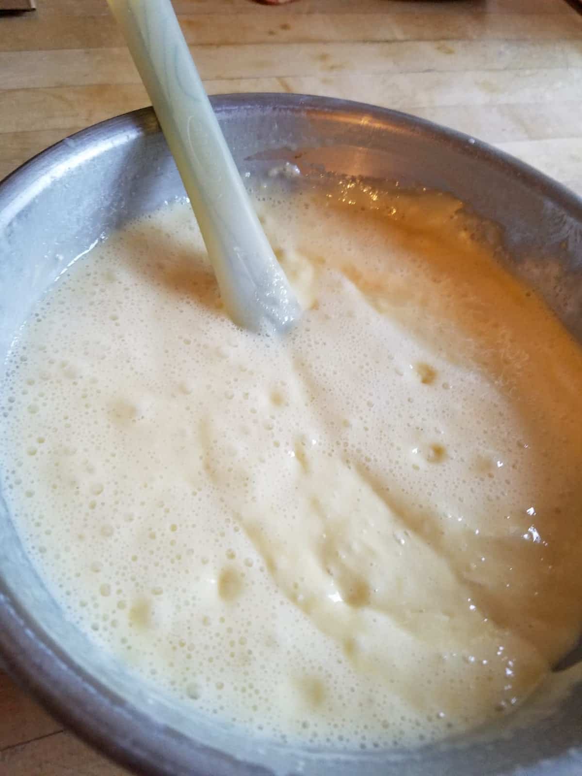 Cake Batter in a Stainless Bowl with Spatula