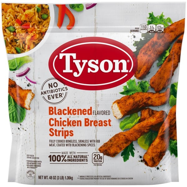 Package of Tyson blackened chicken breast strips