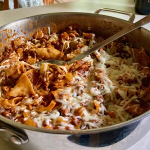 Easy Skillet Lasagna On Counter Ready to Serve