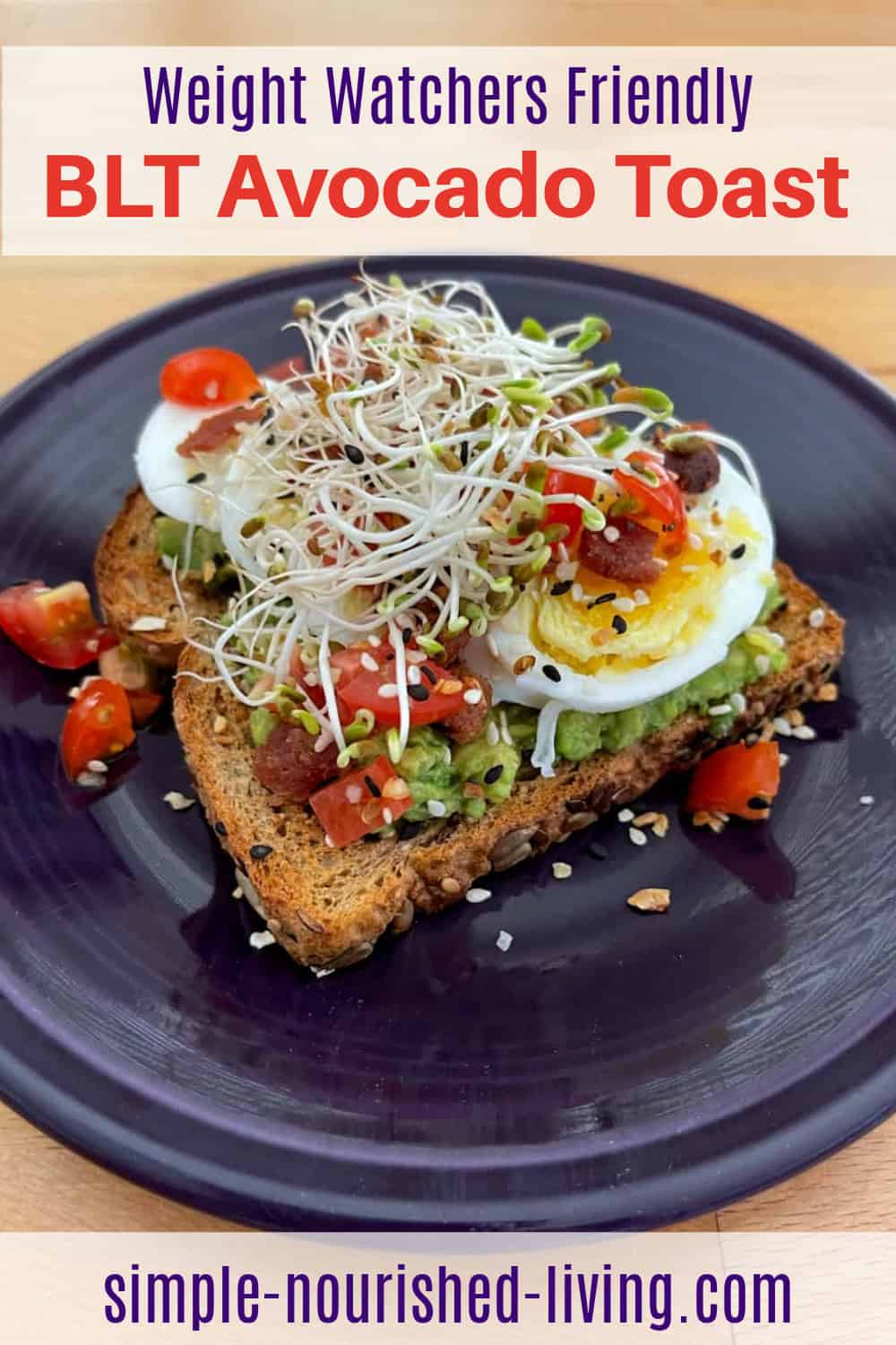 BLT avocado toast with sliced ​​hard-boiled egg, sprouts, and any bagel seasoning.