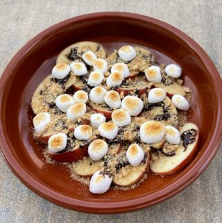 terra cotta plate with apple s'mores nachos