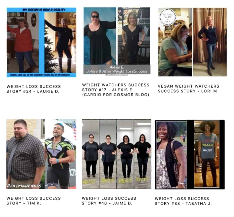 Collage of before and after weight loss success stories.