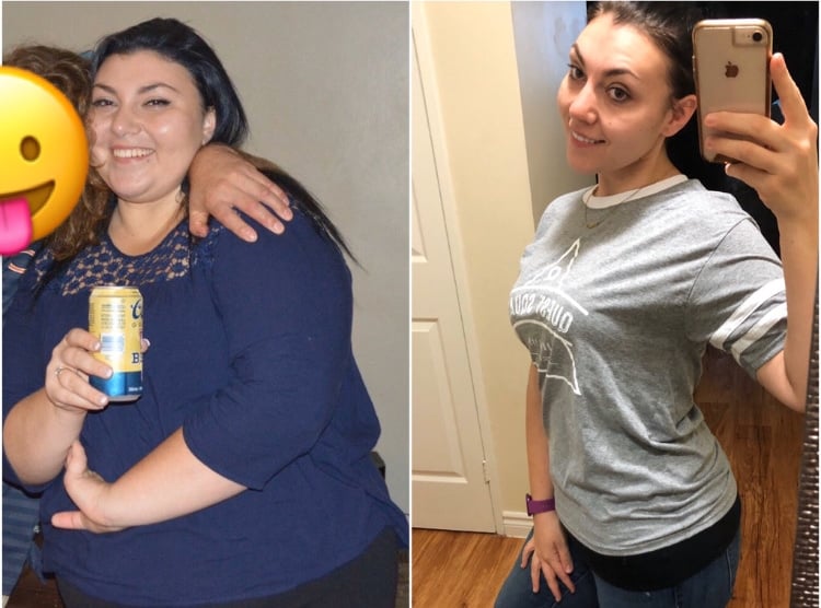 Megan F. selfie showing of weight loss before and after.