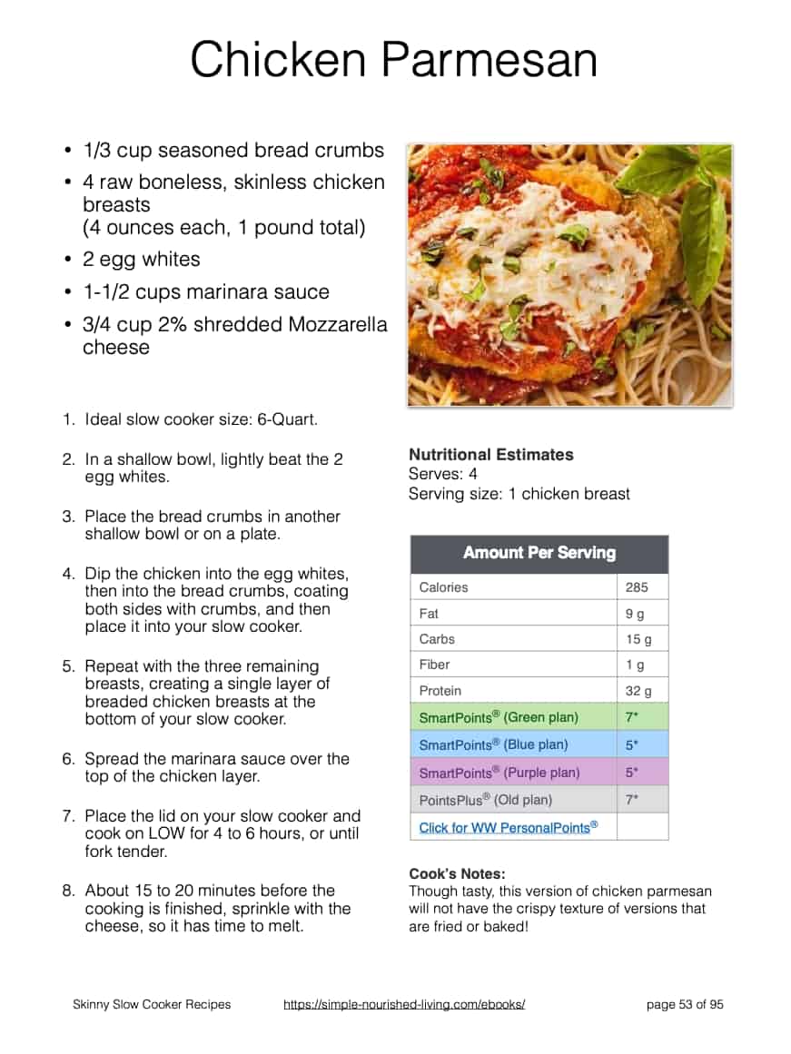 Chicken Parmesan Slow Cooker Recipe eBook Sample Page
