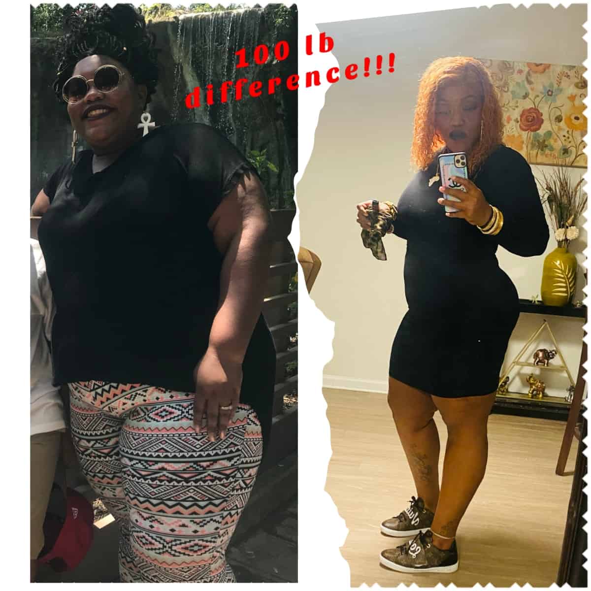 Camesha C before and after losing 100 pounds.