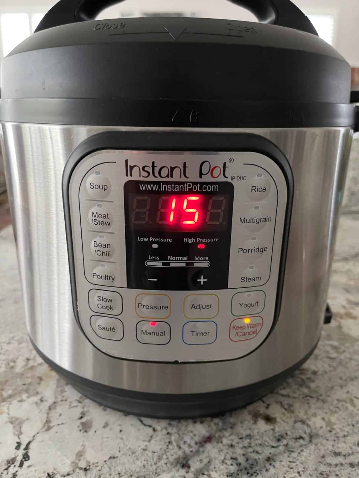 Instant Pot set on High Pressure for 15 minutes.