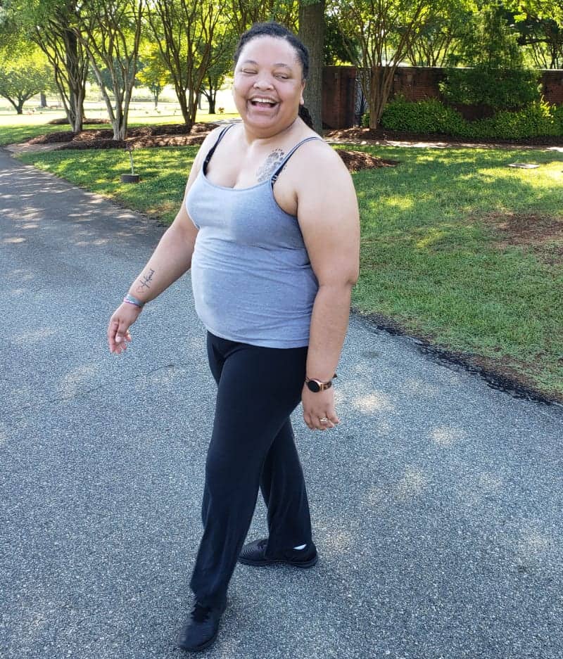 Janay outside after losing 74 pounds.