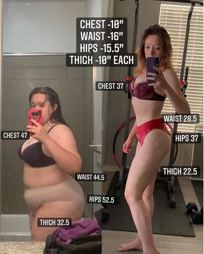 Clela's weight loss success with measurements before and after
