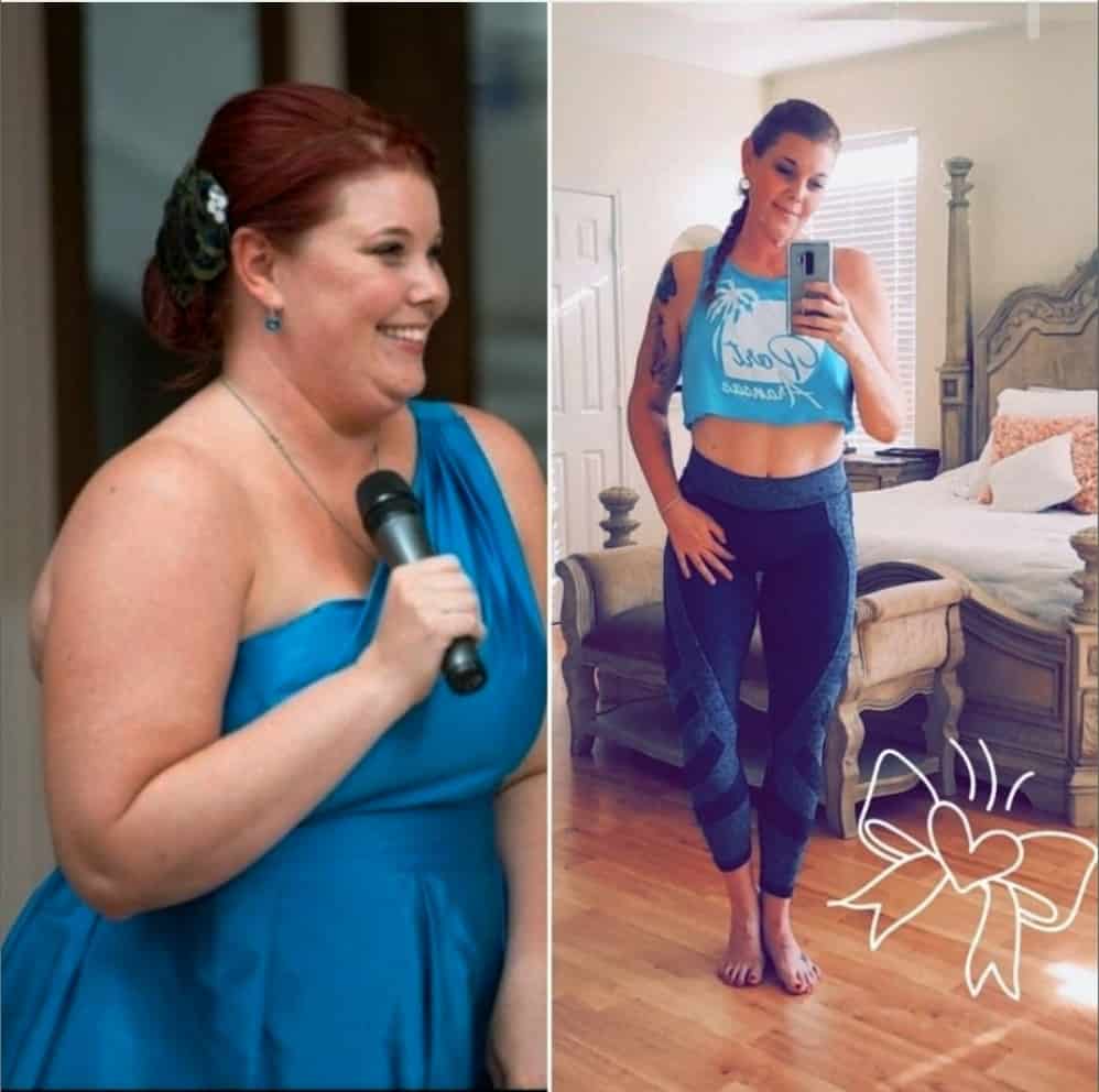 Nicole in side-by-side before and after weight loss success.