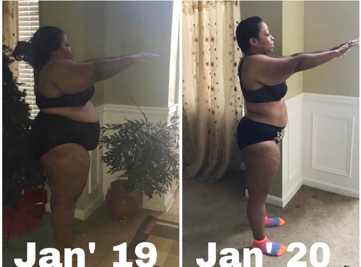 Nancy before and after weight loss, side view