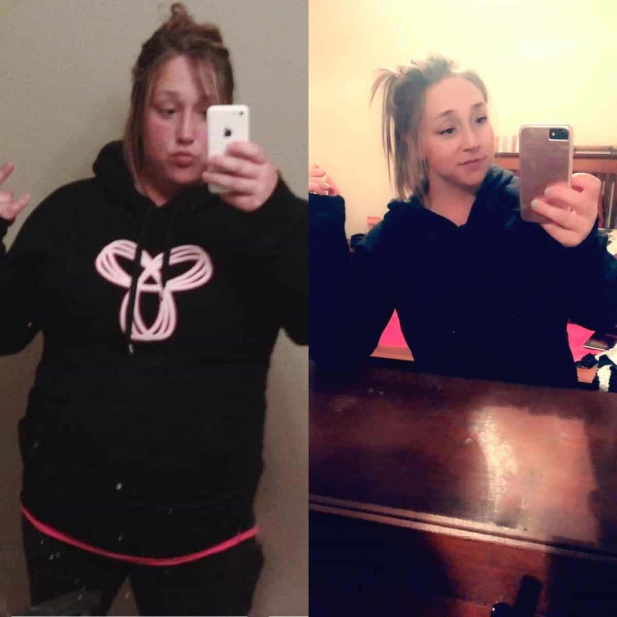 Elise M. before and after weight loss selfie.