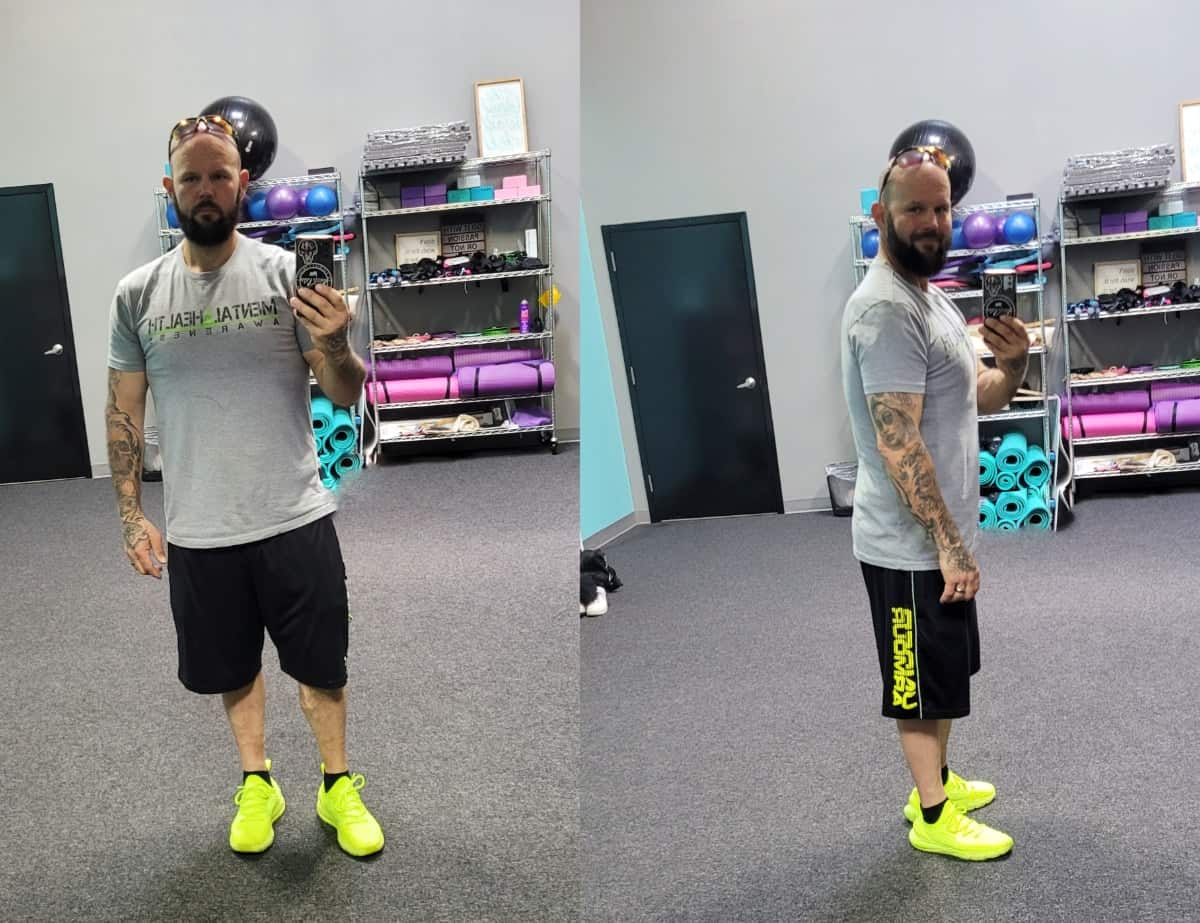 David after workout comparing front and side views.