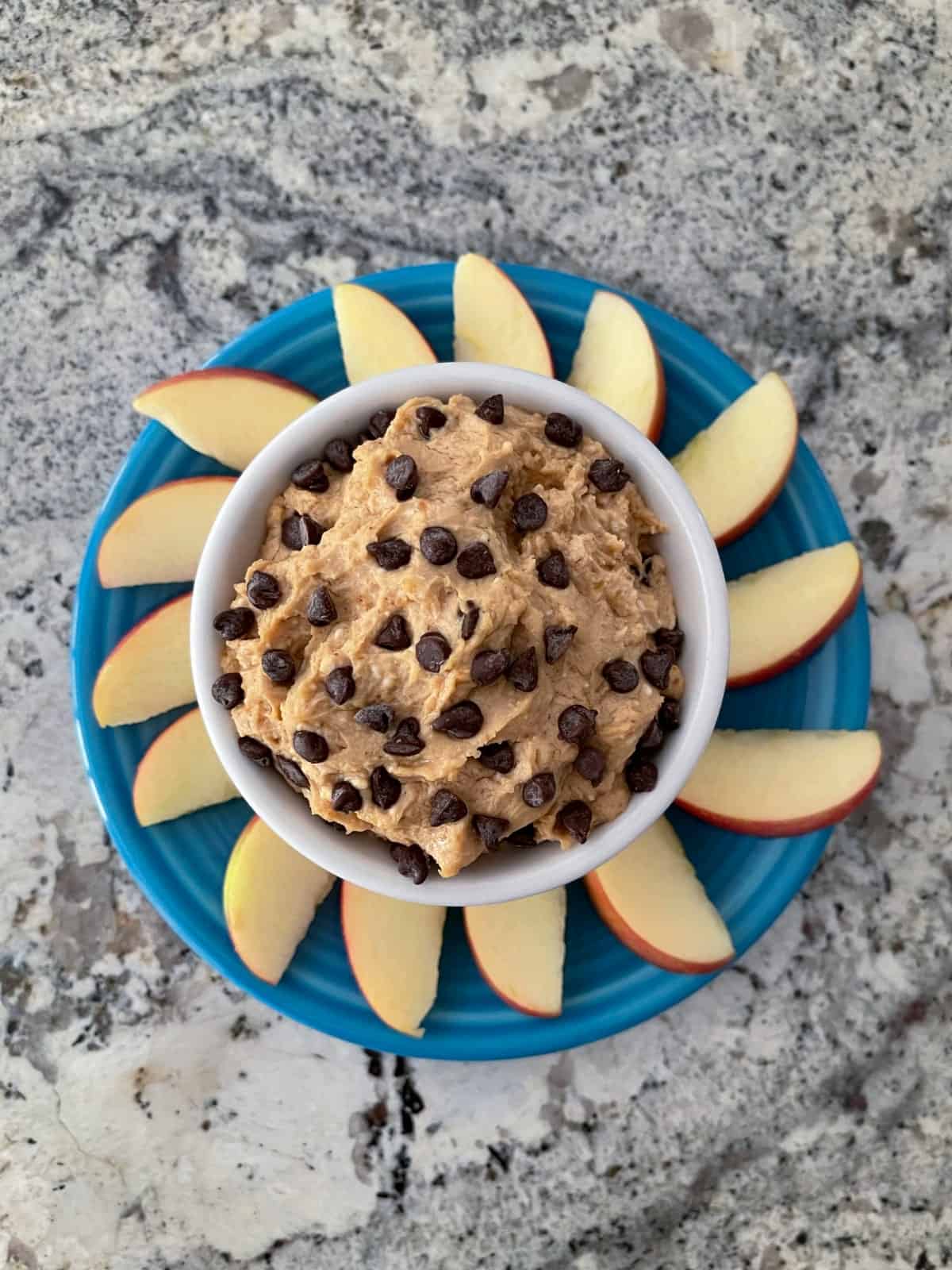 Peanut butter cup fruit dip with apple slices.