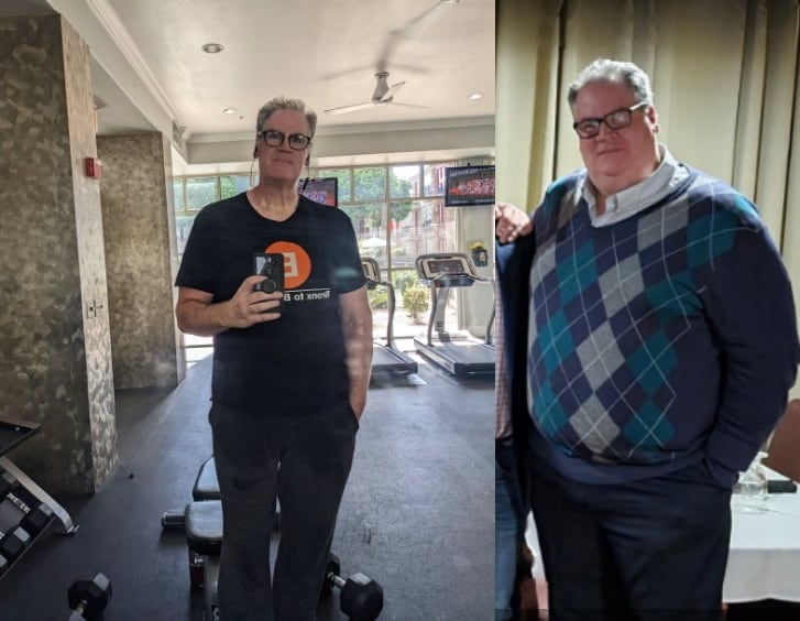 Brian C. before and after losing 133 pounds in one year.