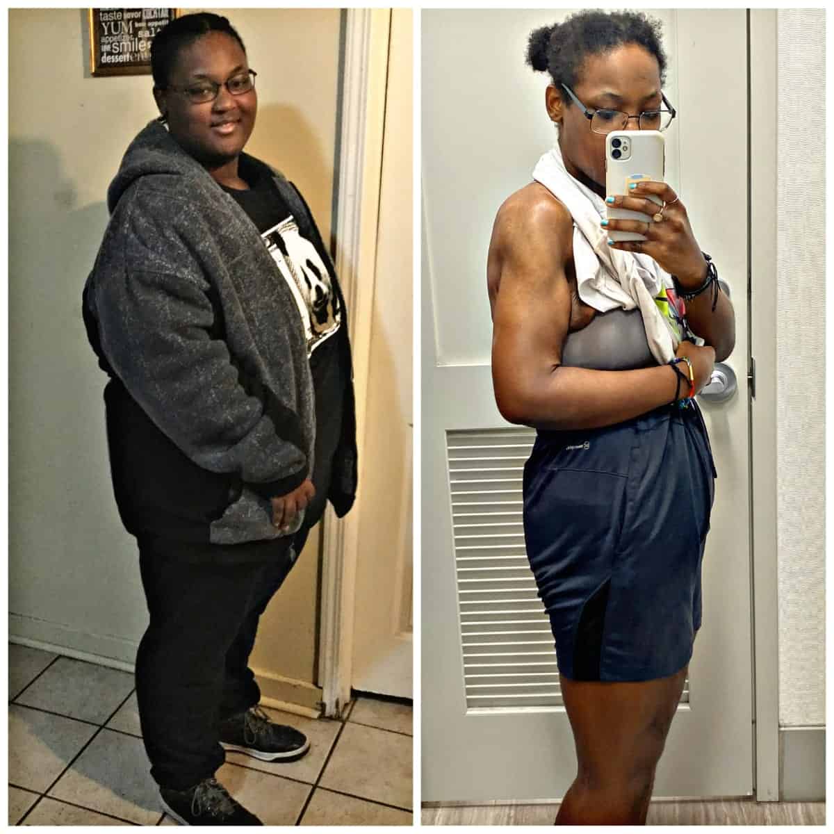 Side by side photos of Miyahnna before and after weight loss.