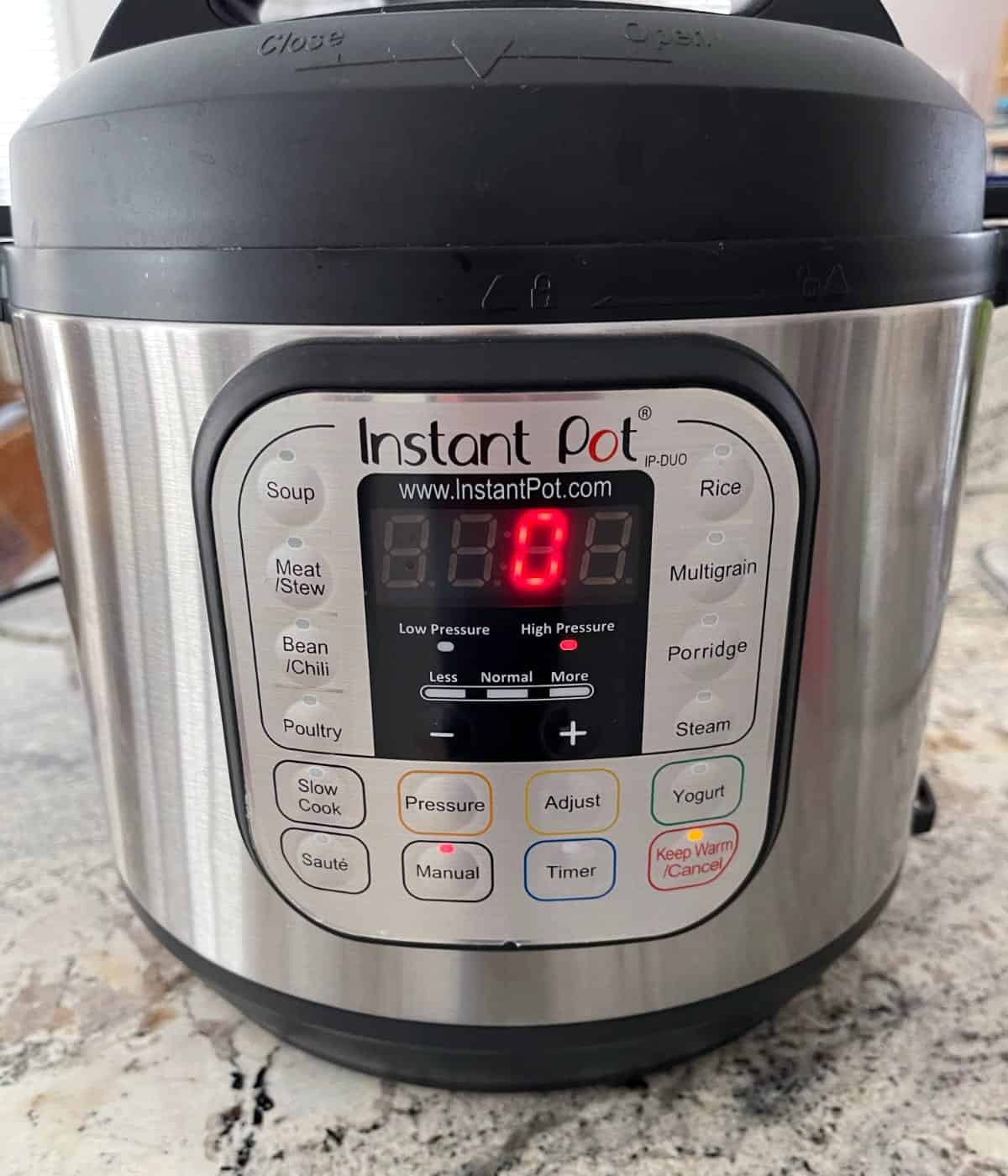 Instant pot set for 0 minutes on high pressure.