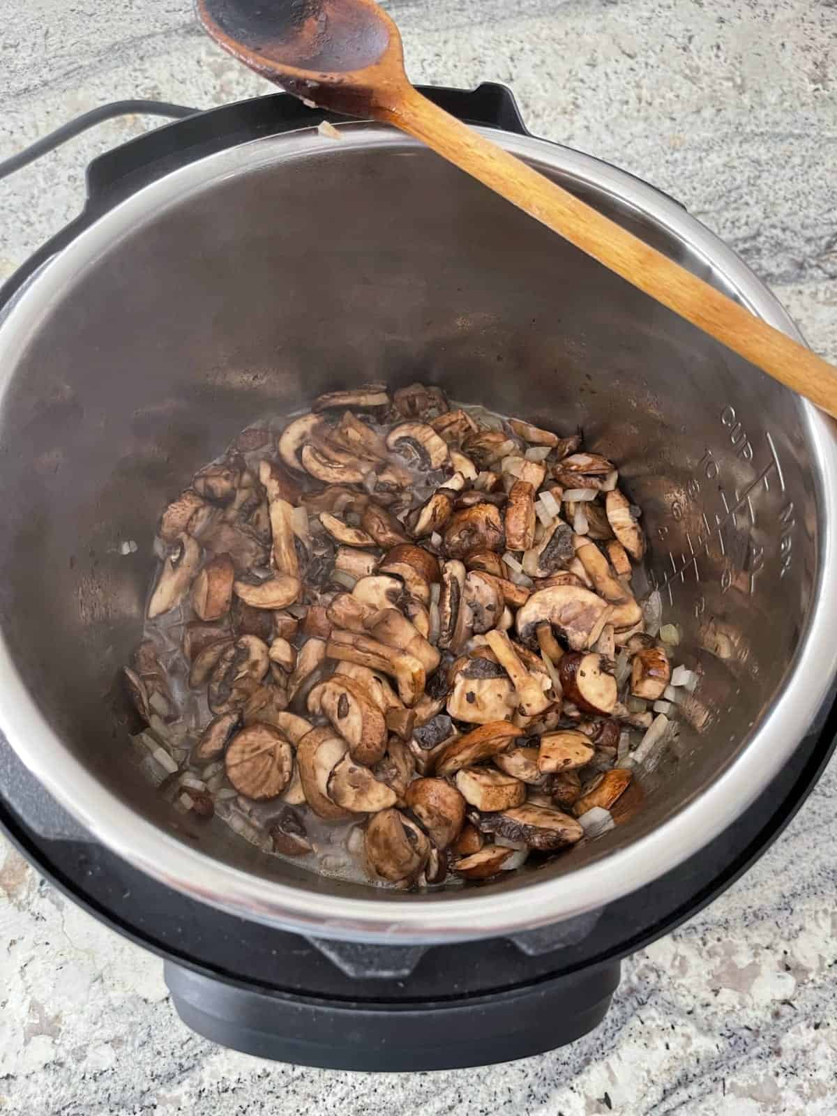 Sauteeing onions and mushrooms in InstantPot.