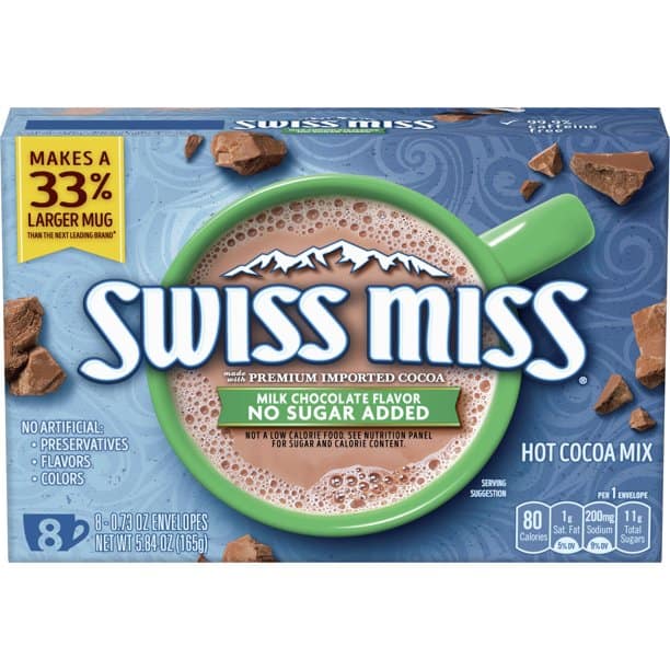 Box of Swiss Miss No Sugar Added Hot Cocoa Mix