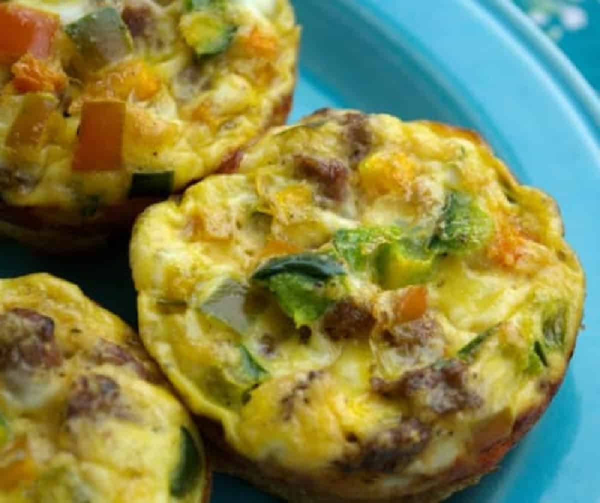 Muffin Tin Eggs on Blue Plate.