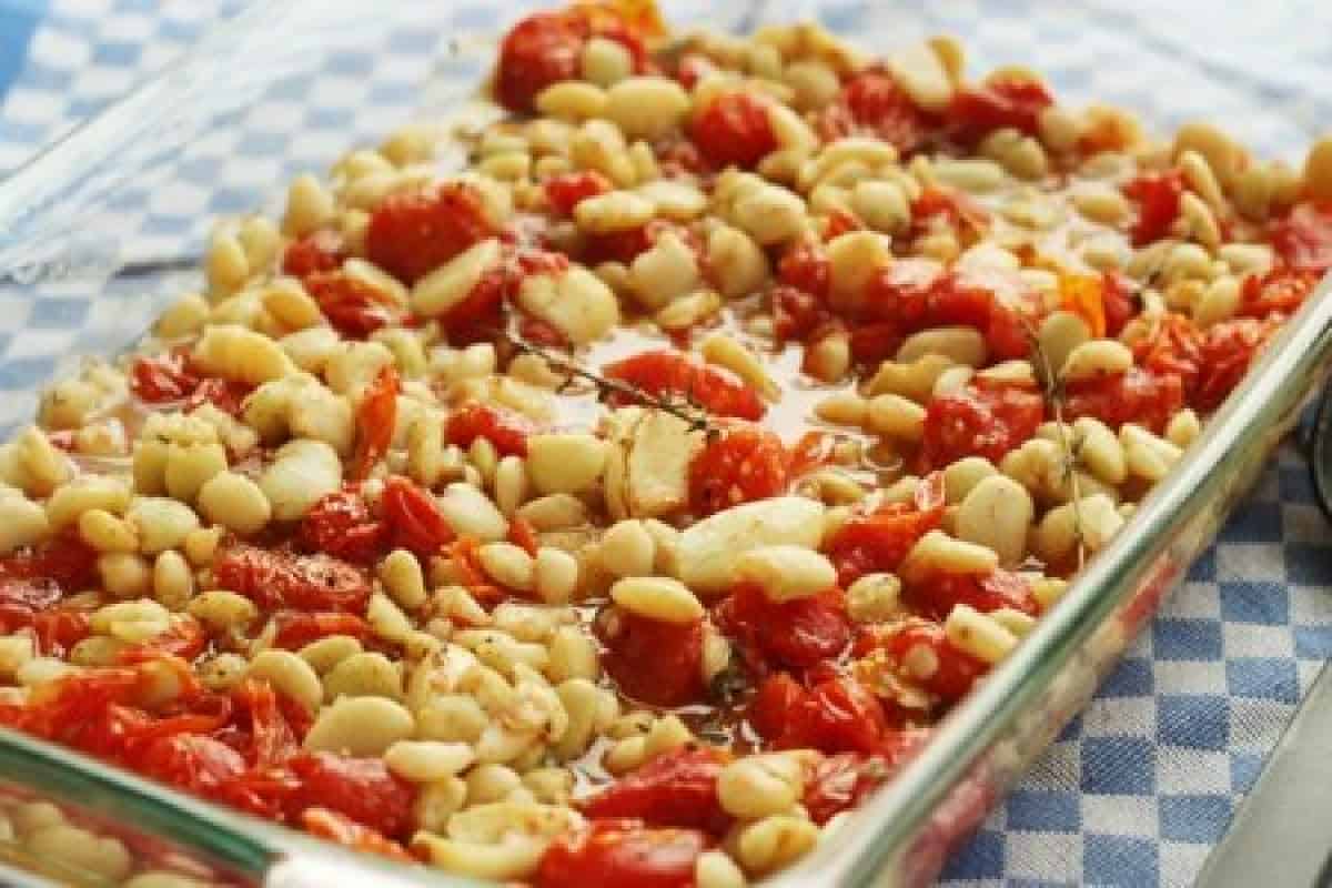 Tomato Bean Casserole in Pyrex Dish