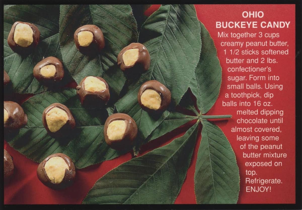 How to make Ohio's favorite buckeye candy graphic with recipe.