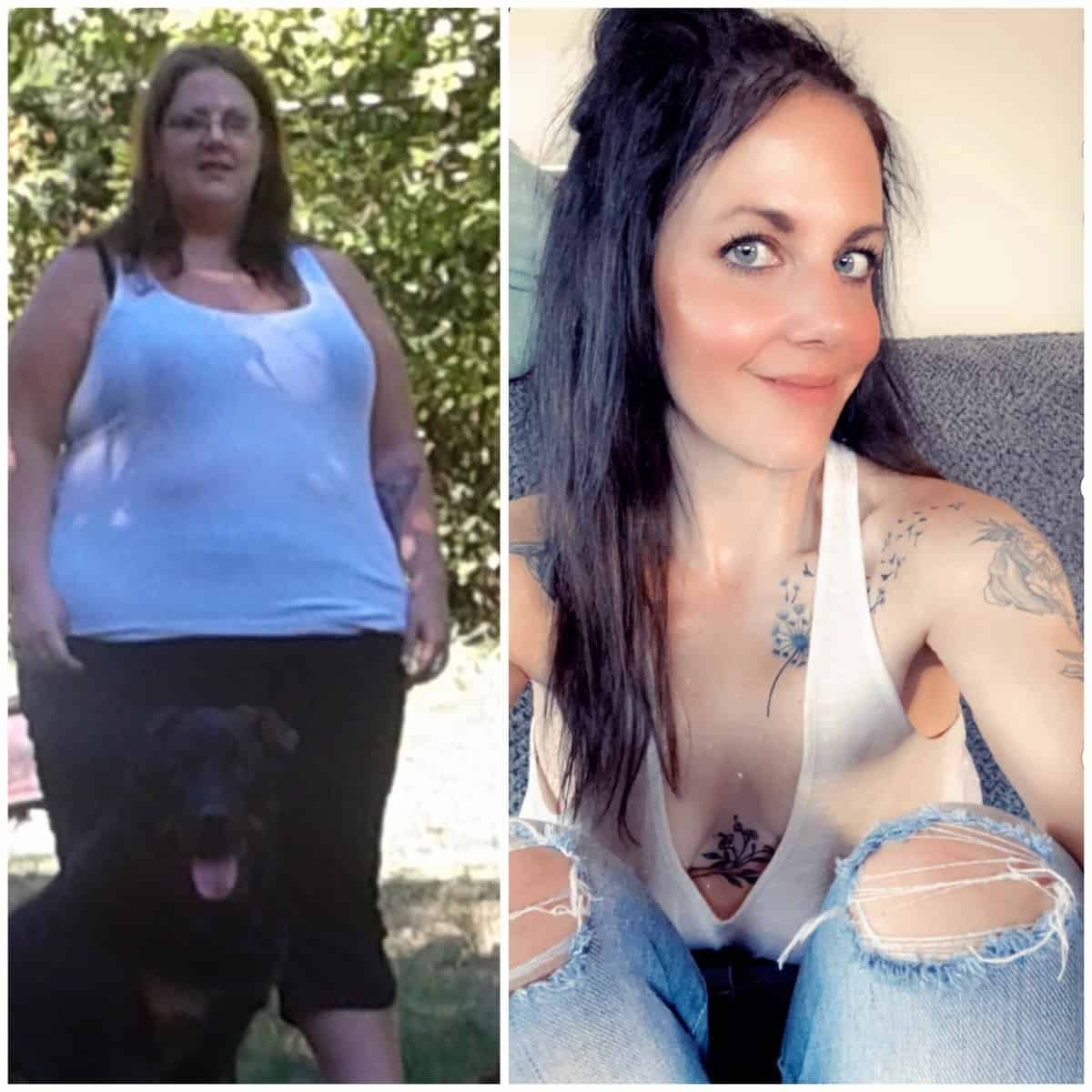 April G. before and after 100 pound weight loss.
