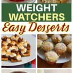 Food Collage: chocolate creamy dessert, turtle cake, cupcakes, chocolate chip cookies, with Text Box: Weight Watchers Easy Desserts
