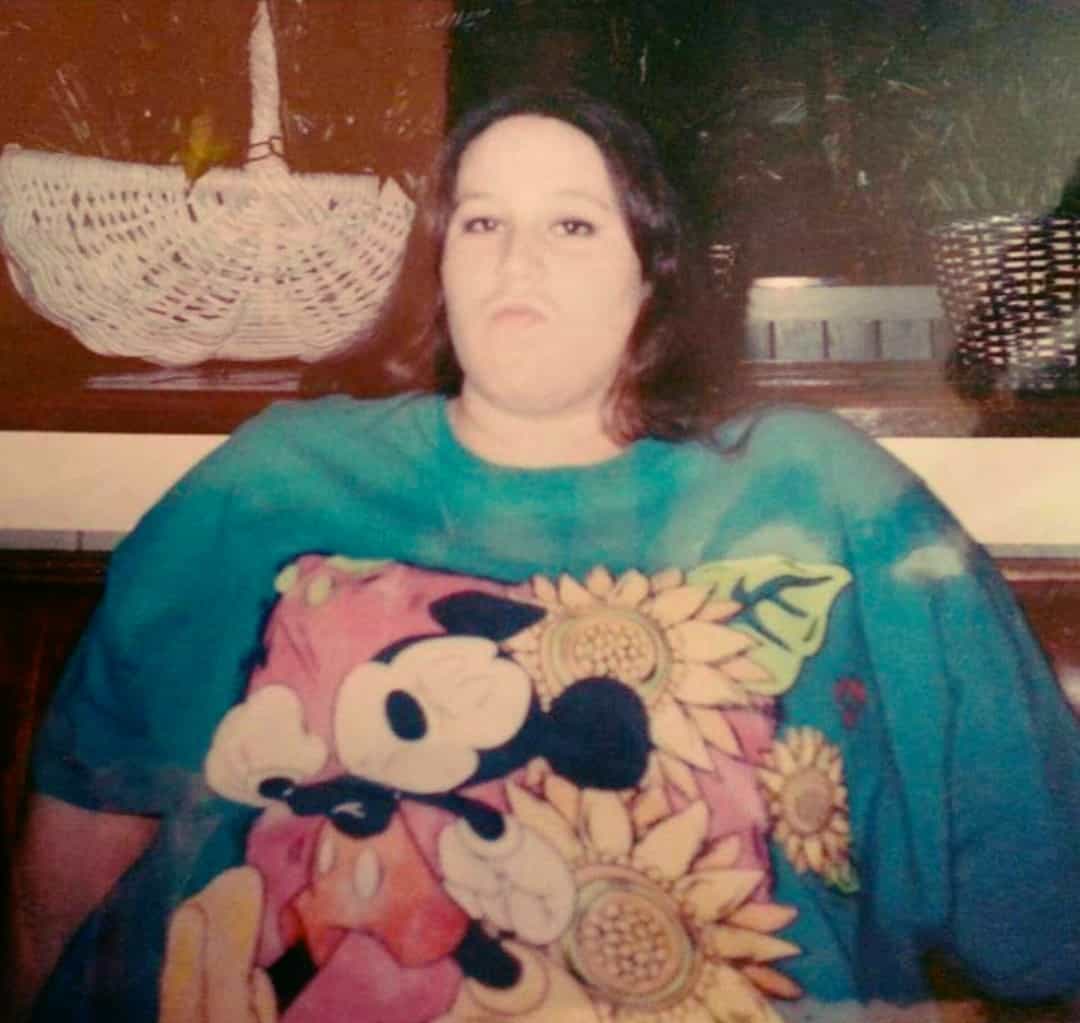 Tina J. in Mickey Mouse t-shirt before weight loss.