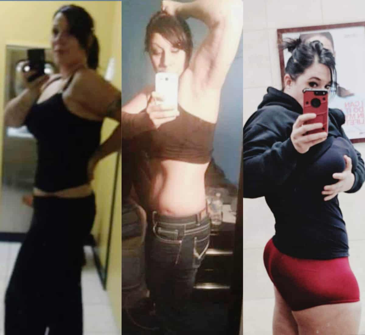 Tina J. in 3 photo collage of her weight loss transformation.