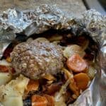 Hamburger & Vegetables Cooked in Foil Packet, Open & Ready to Eat