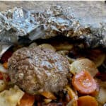 Hamburger & Vegetable Foil Packet with Brown Text Box: Weight Watchers Hamburger Vegetable Hobo Foil Pack Dinner